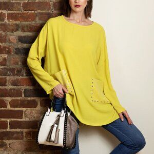 Joseph Ribkoff Lime Chartreuse Tunic 16 Sequin Pocket Lagenlook Artsy Boxy